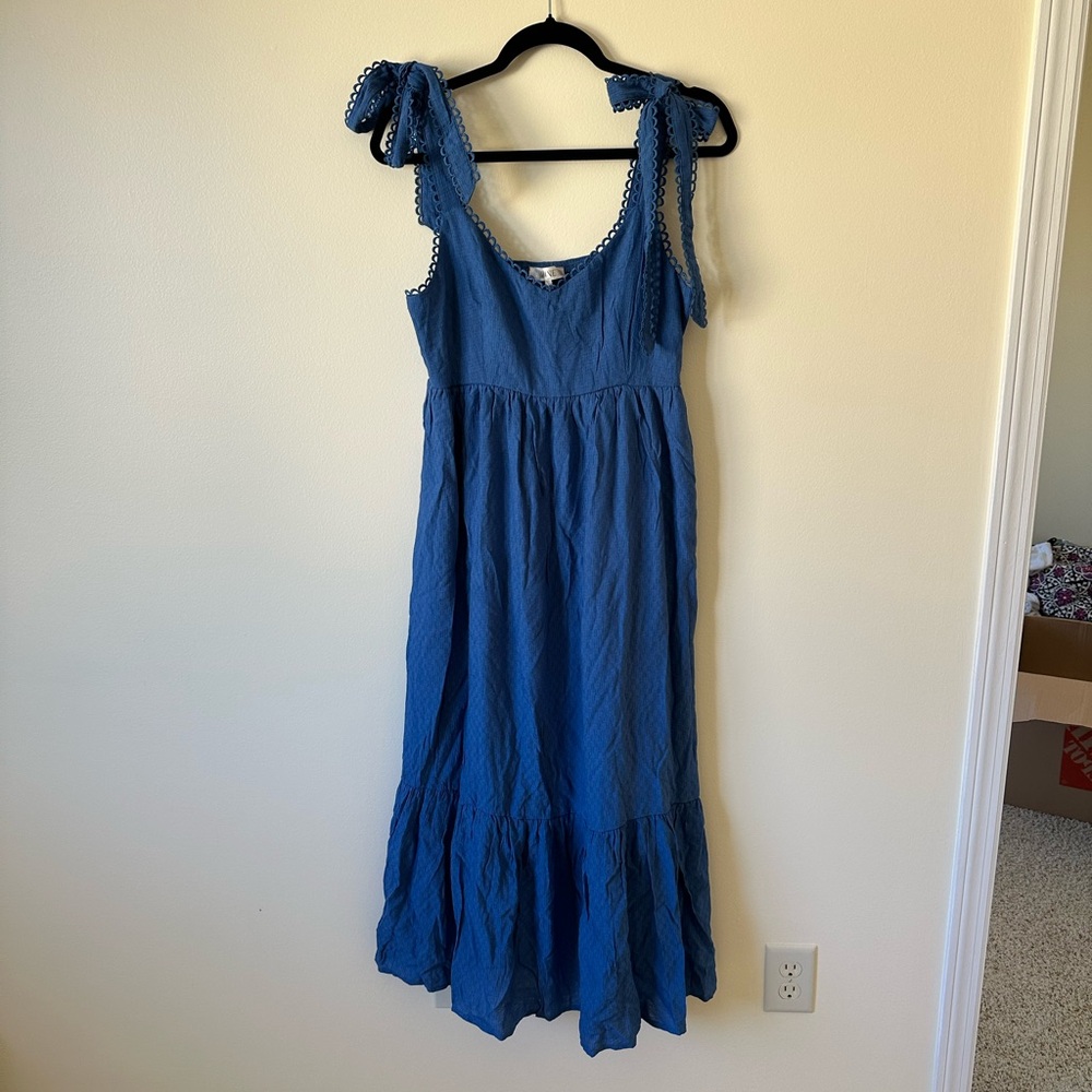 Mine Blue Midi Dress with Bow Straps - Picture 2 of 4